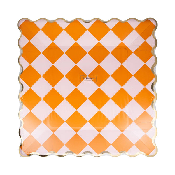 Pink & Orange Checkered 11" Paper Plate, 8pk