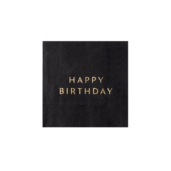 Black Happy Birthday Cocktail Napkins, 20pk