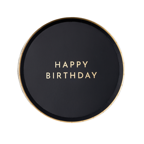 Black Noir Happy Birthday Dessert Plates, 8pk
