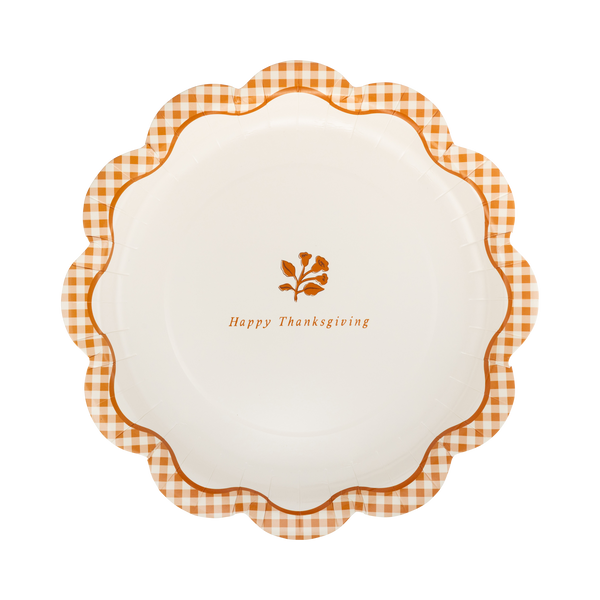 Gingham Happy Thanksgiving Dinner Plates, 8pk