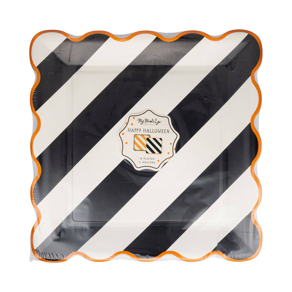 Orange & Black Striped 10" Paper Plate Set, 8pk