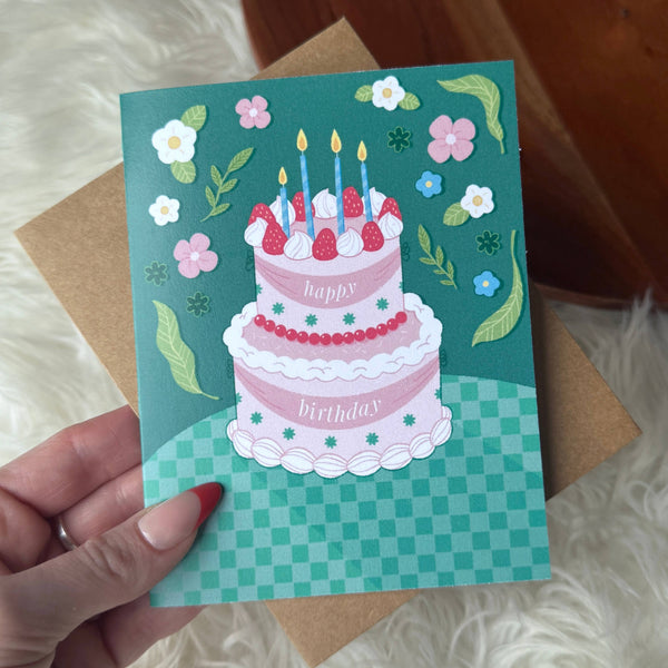 Happy Birthday Elegant Birthday Cake Party Greeting Card
