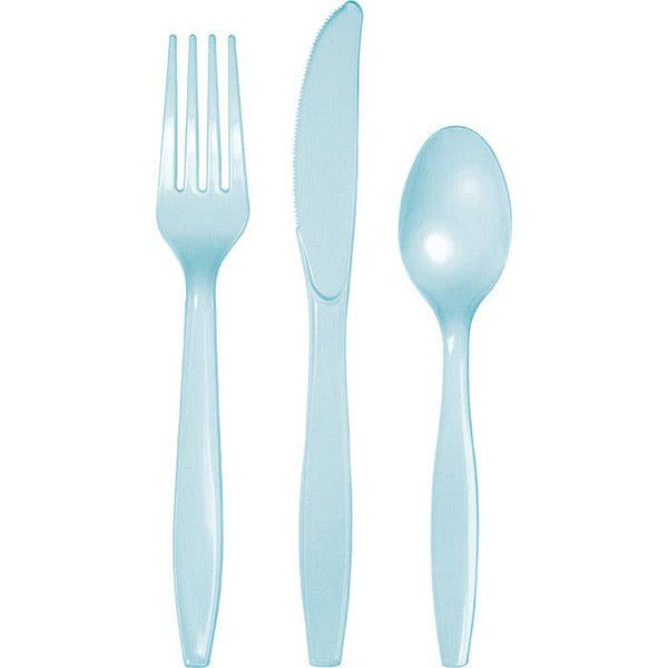 Pastel Blue Assorted Plastic Cutlery, 24pk