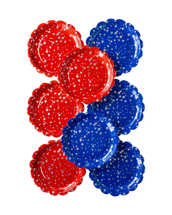 Red/Blue Sparklers Scallop Plates, 8pk