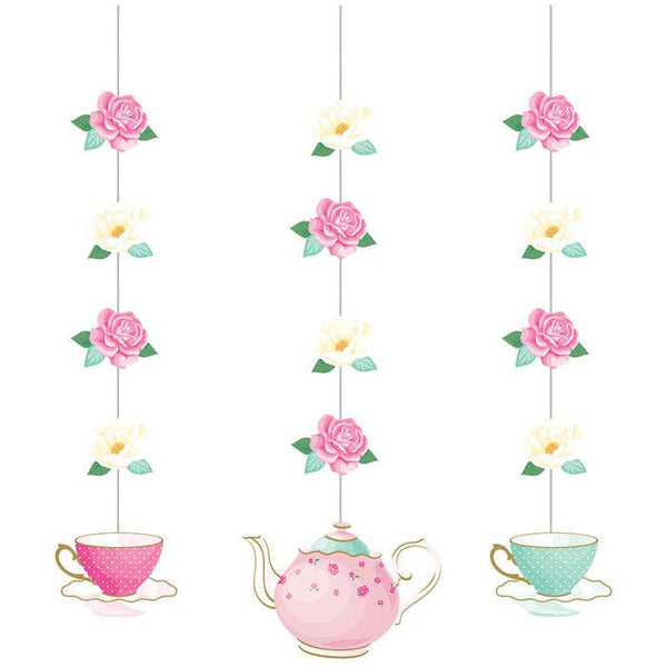 Floral Tea Party Hanging Decorations, 3pk