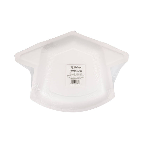 White Grad Cap Shaped Plate, 8ct