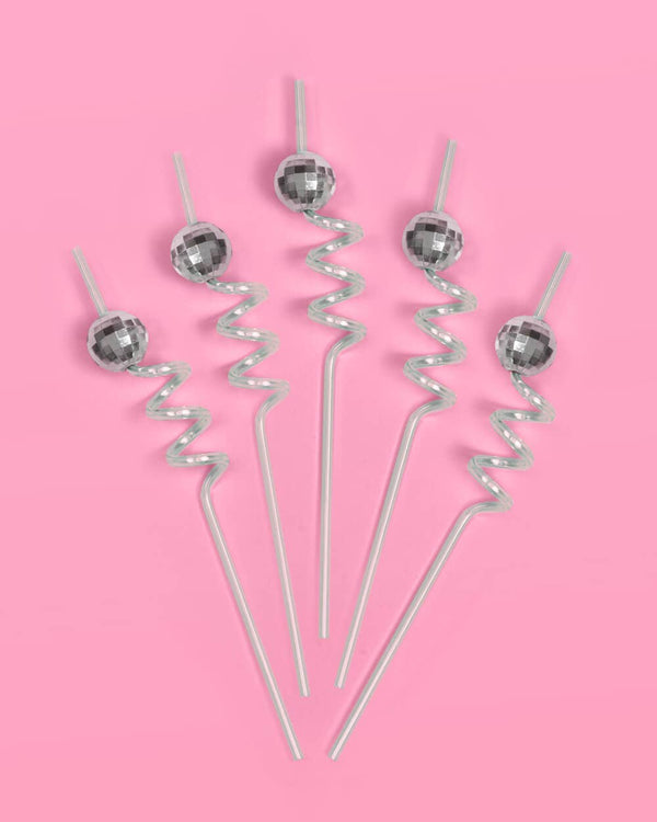 Reusable Disco Party Swirly Straws, 16pk