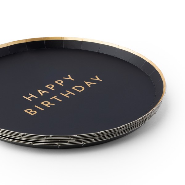 Black Noir Happy Birthday Dessert Plates, 8pk