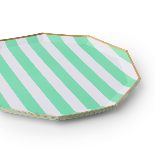 Fresh Mint Signature Cabana Stripe Dinner Plates, 8pk