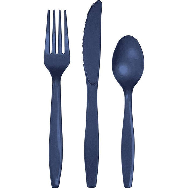 Navy Assorted Plastic Cutlery, 24pk