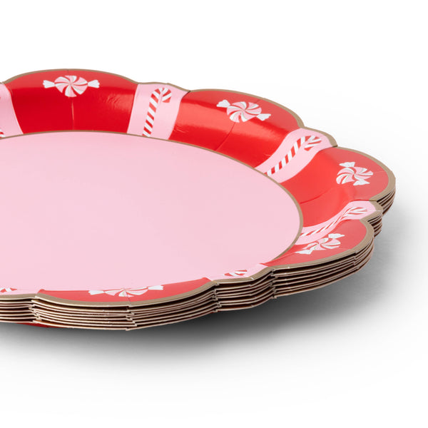 Classic Christmas Peppermint Scalloped Dinner Plates, 8pk