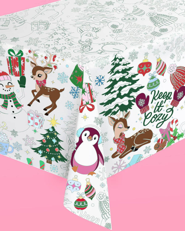 Merry Christmas Coloring Paper 9’ Tablecloth