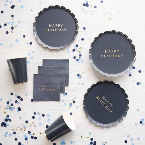 Navy Happy Birthday Dessert Plates, 8pk
