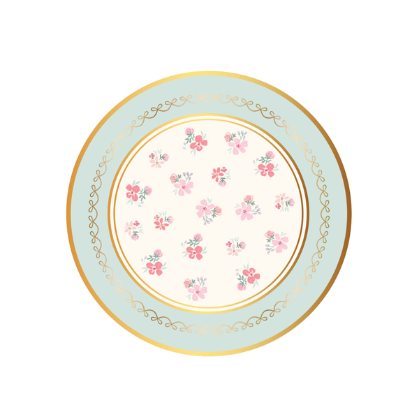 Fresh Mint Watercolor Floral Dessert Plates, 8pk