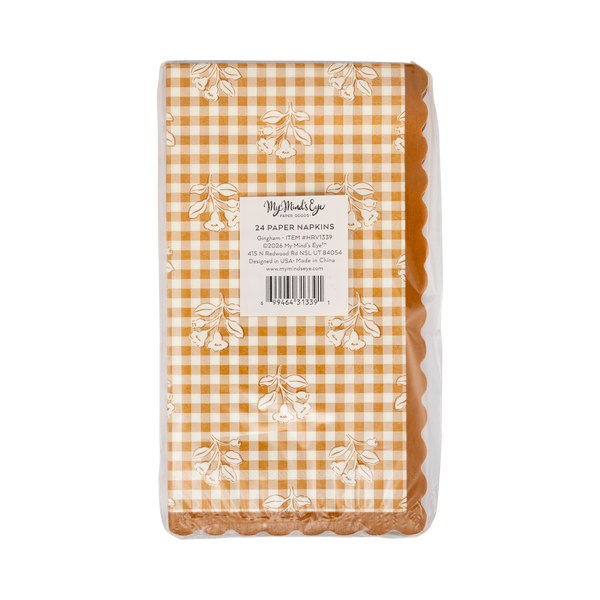 Rust Gingham Block Print Dinner Napkins, 20pk