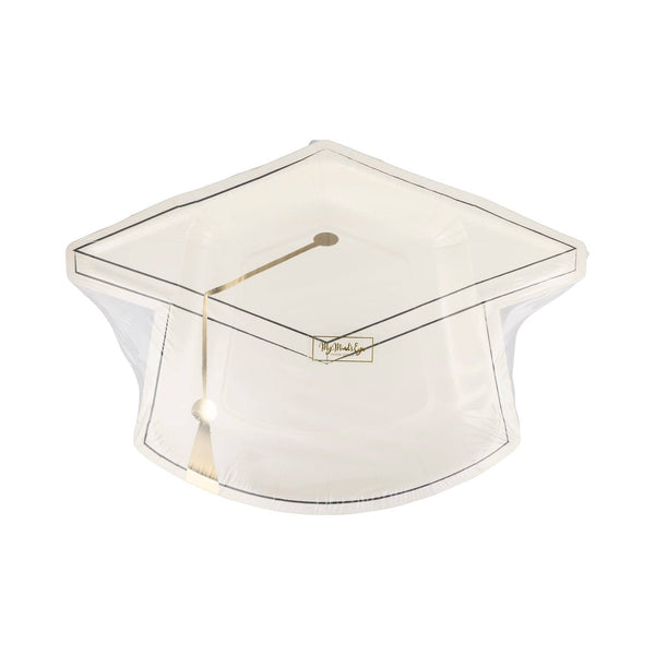 White Grad Cap Shaped Plate, 8ct