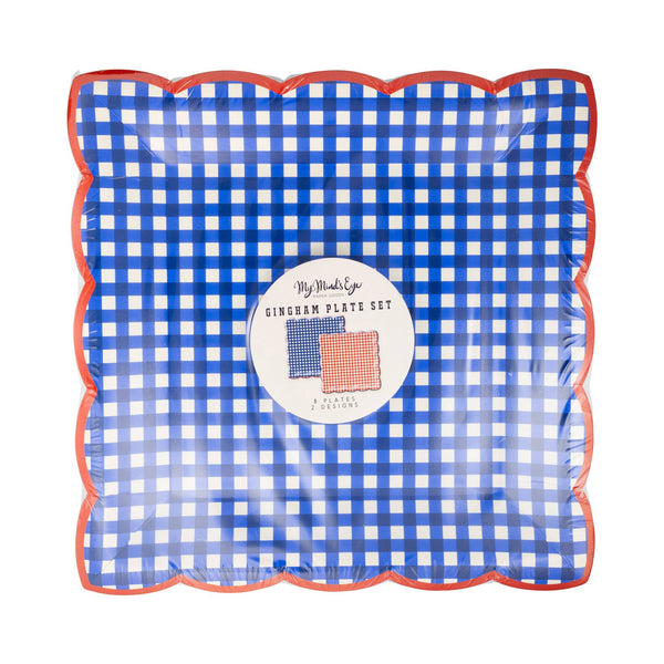 Red & Blue Gingham 9" Paper Plate Set, 8pk