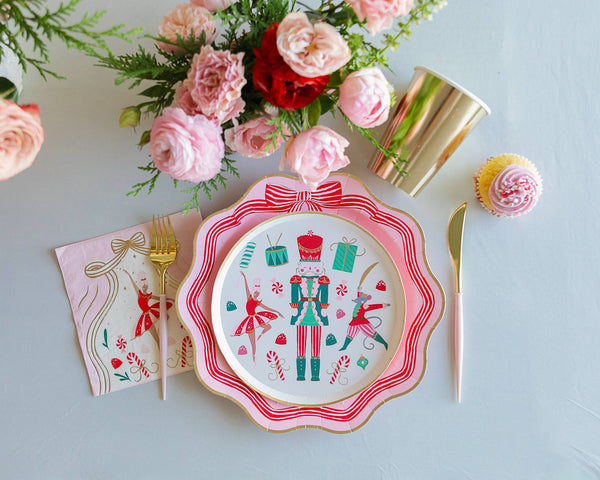 Elegant Pink Peppermint Bow Dinner Plates, 8pk