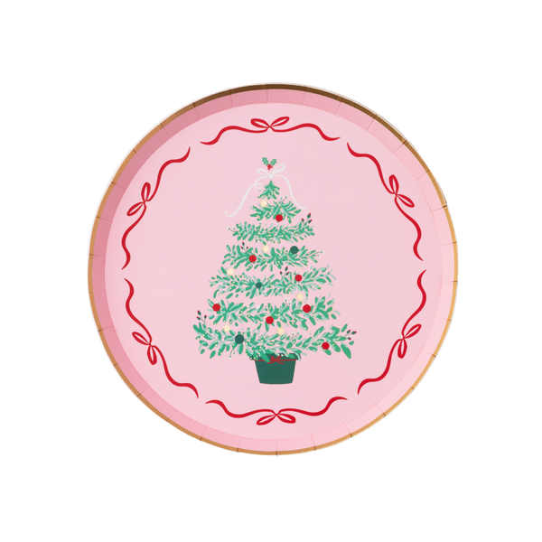Pink Christmas Tree Dessert Plates, 8pk
