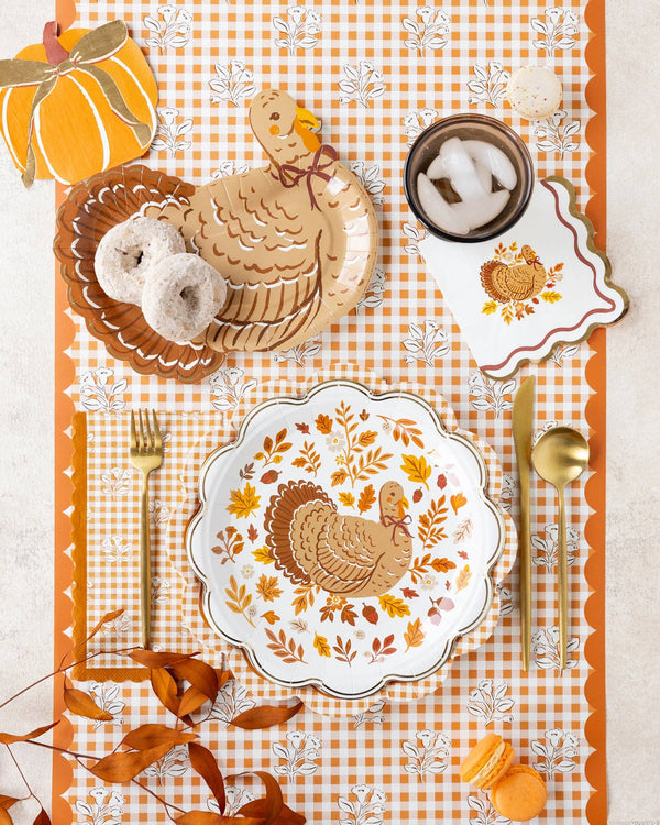 Gingham Happy Thanksgiving Dinner Plates, 8pk