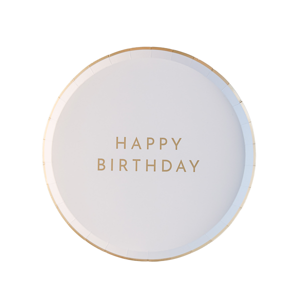 White & Gold Signature Happy Birthday Dessert Plates, 8pk