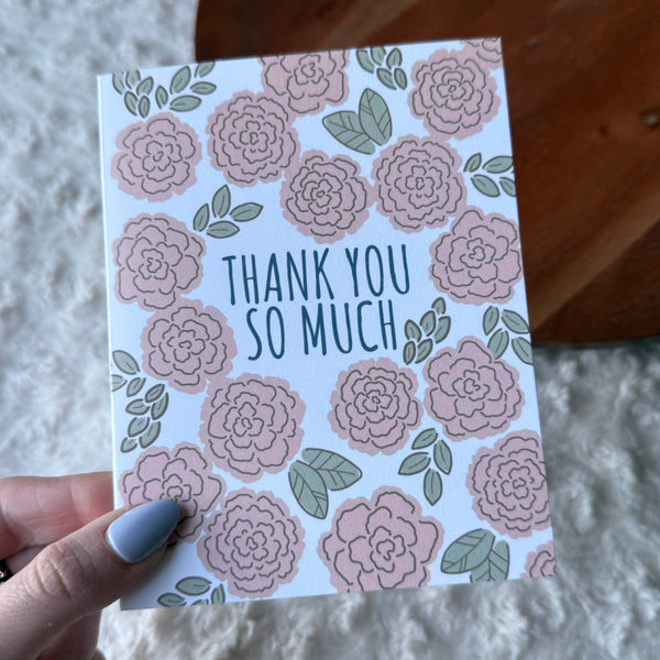 "Thank you so much" Floral Pattern Appreciation Greeting Card