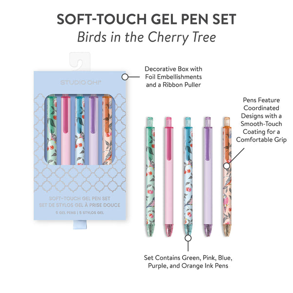 Sapori Birds in the Cherry Tree Soft-Touch Gel Pen Set