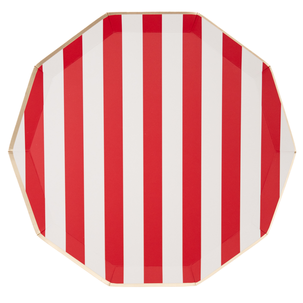 Cherry Red Signature Cabana Stripe Dinner Plates, 8pk