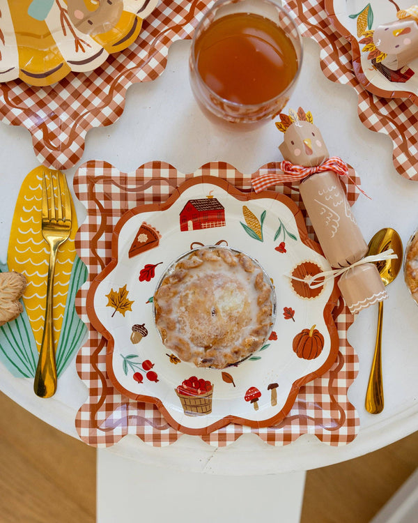 Rust Gingham Scalloped Square Dinner Plates, 8pk