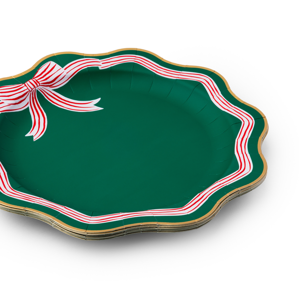Elegant Green Peppermint Bow Dinner Plates, 8pk