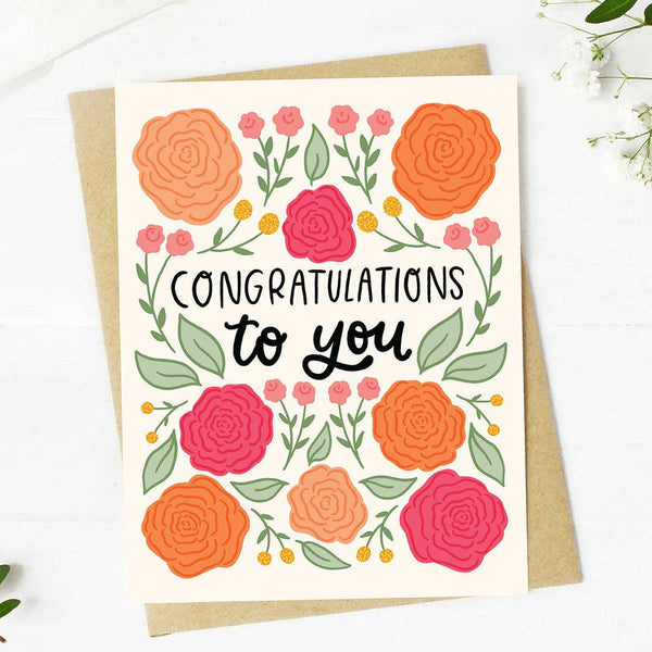 "Congratulations to you" Pink Flowers Greeting Card
