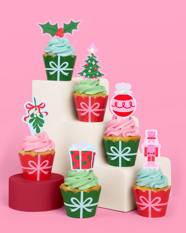Deck the Cupcakes Set 24 liners + toppers