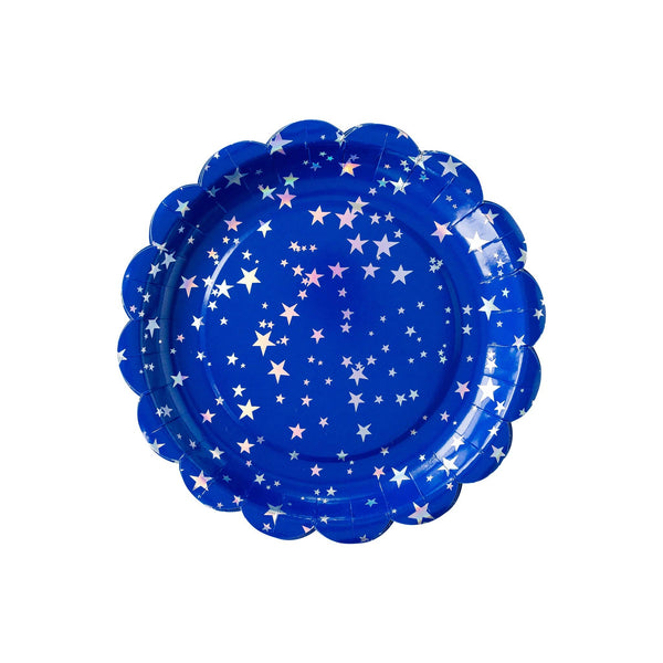 Red/Blue Sparklers Scallop Plates, 8pk