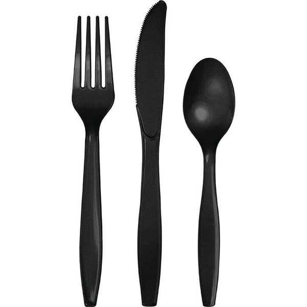 Black Assorted Plastic Cutlery, 24pk