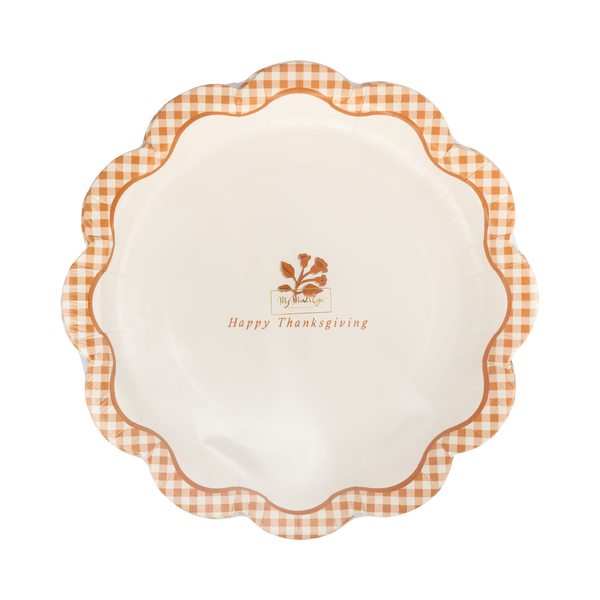 Gingham Happy Thanksgiving Dinner Plates, 8pk