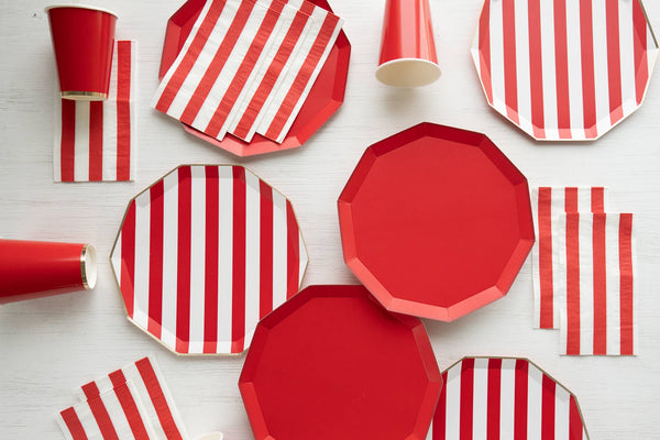Cherry Red Signature Cabana Stripe Dinner Plates, 8pk