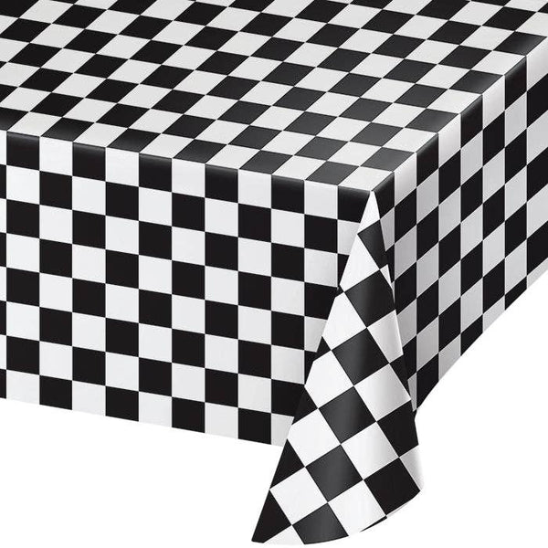 Black Check Plastic Tablecloth, 1pk