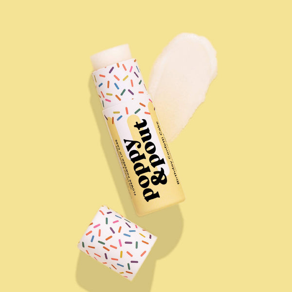 Poppy & Pout Lip Balm, Birthday Confetti Cake, Yellow