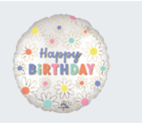 18” Happy Birthday Daisies Mylar Balloon