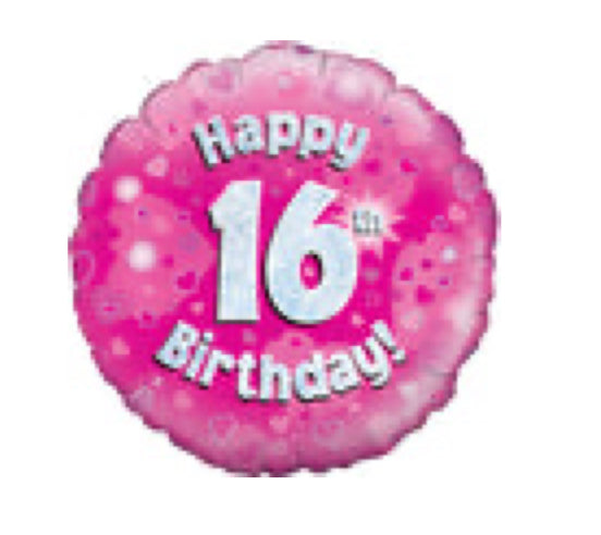 18” Happy 16th pink Mylar balloon