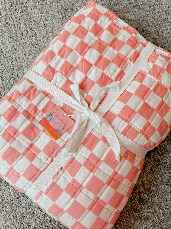 D&D Pink Checks Adult Blanket