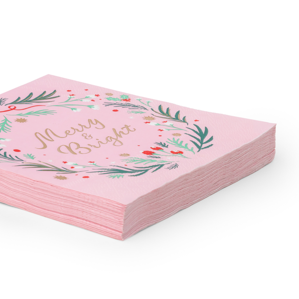 Pink Christmas Wreath Dinner Napkins, 20pk