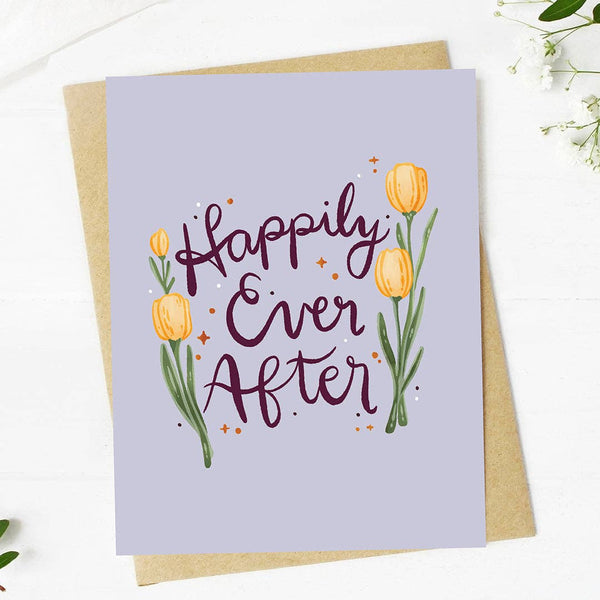 "Happy ever after" Flower Text Wedding Greeting Card