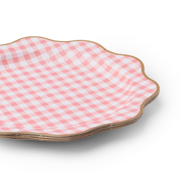 Elegant Petal Pink Gingham Dinner Plates, 8pk