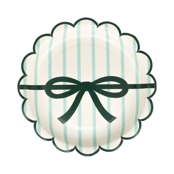 Red and Pink Green and Mint Stripes and Bow Scalloped Dessert Plate Set- 8pk