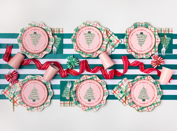 Pink Christmas Tree Dessert Plates, 8pk