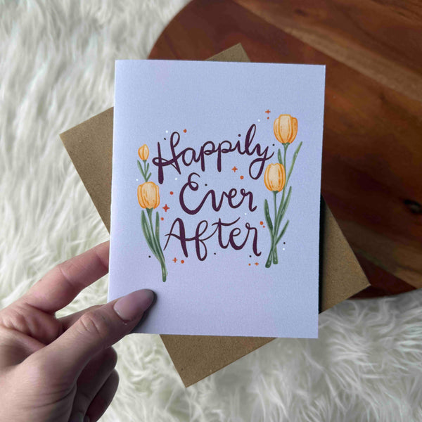 "Happy ever after" Flower Text Wedding Greeting Card