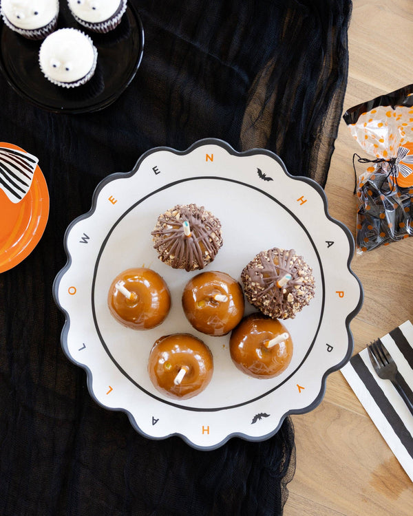 Happy Halloween Scalloped Bamboo Tray