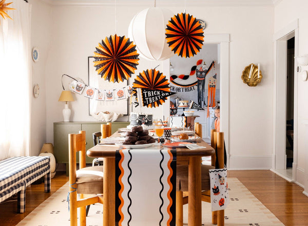 Orange and Black Large Tissue Fans, 3pk
