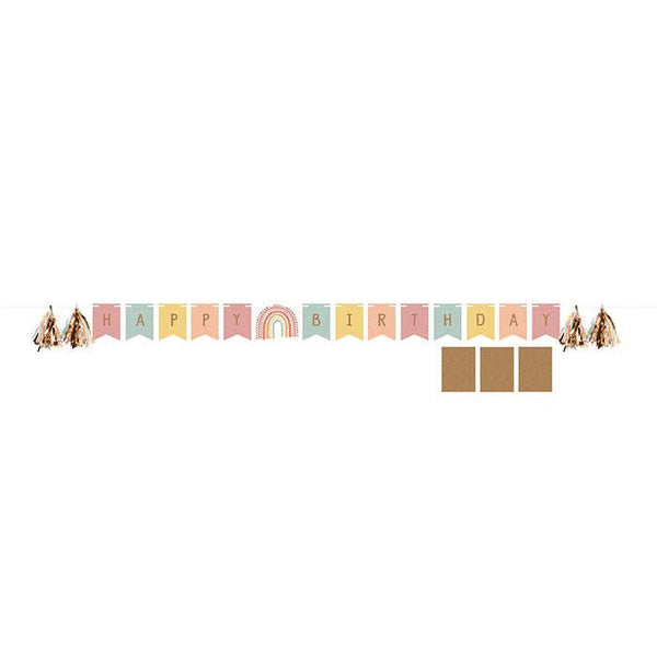 Boho Rainbow Happy Birthday Banner